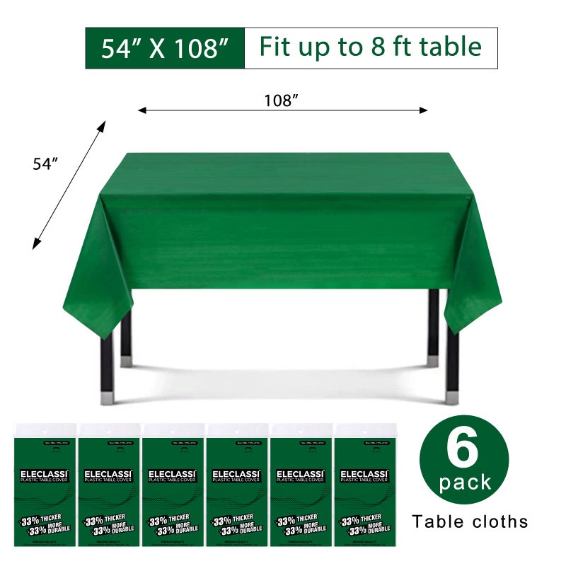 Eleclassi Emerald Green 6 Pack Premium Disposable Plastic Tablecloth 54 x 108 in - Plastic Table Cloth Disposable Tablecloth for Rectangle Table Up to 8 Feet - Image 3